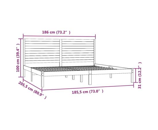 Cadru de pat super king 6ft, negru, 180x200 cm, lemn masiv, 6 image