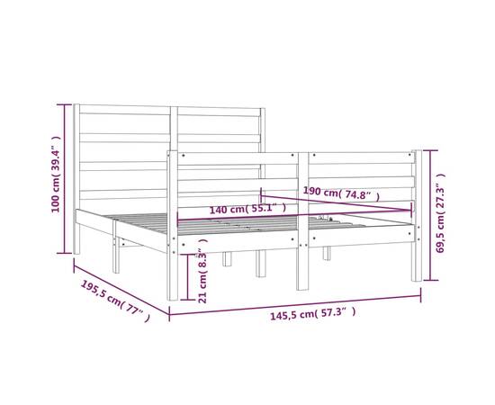 Cadru pat, alb, 140x190 cm, lemn masiv de pin, 6 image