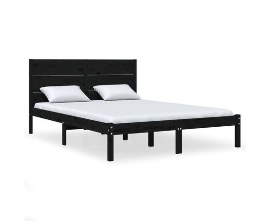 Cadru pat small double 4ft, negru, 120x190 cm, lemn masiv, 2 image