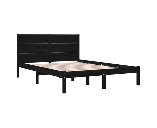 Cadru pat small double 4ft, negru, 120x190 cm, lemn masiv, 4 image
