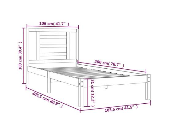 Cadru de pat, alb, 100x200 cm, lemn masiv de pin, 6 image