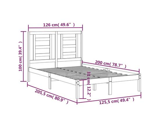 Cadru de pat, gri, 120x200 cm, lemn masiv de pin, 6 image