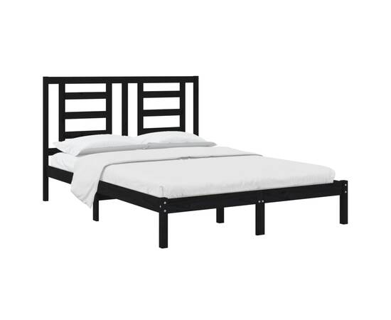 Cadru de pat, negru, 140x190 cm, lemn masiv de pin, 3 image