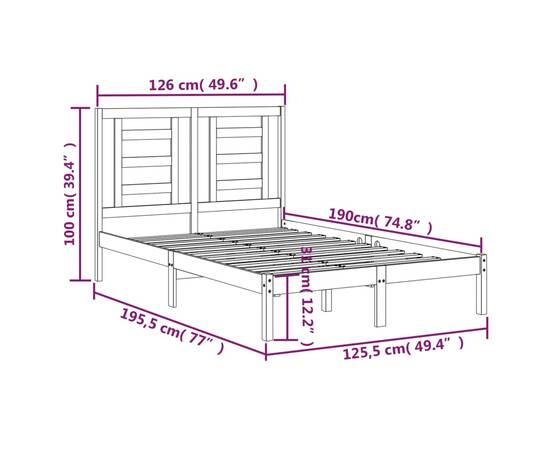 Cadru de pat mic dublu 4ft, alb, 120x190 cm, lemn masiv, 6 image