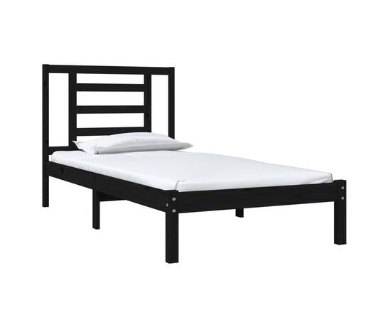 Cadru de pat small single 2ft6, negru, 75x190 cm, lemn masiv, 3 image