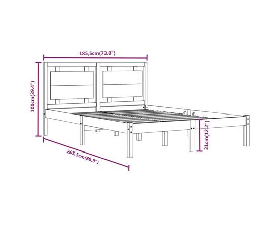 Cadru de pat super king 6ft, alb, 180x200 cm, lemn masiv, 6 image