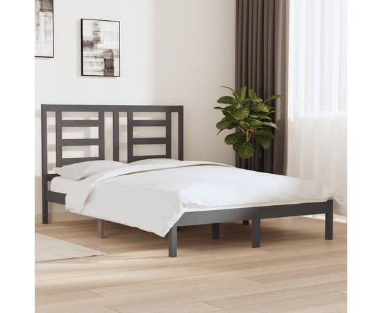 Cadru pat 5ft king size, gri, 150x200 cm, lemn masiv de pin