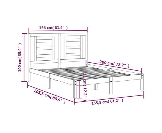 Cadru pat 5ft king size, gri, 150x200 cm, lemn masiv de pin, 6 image