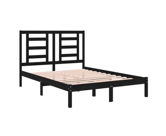 Cadru pat small double 4ft, negru, 120x190 cm, lemn masiv, 4 image