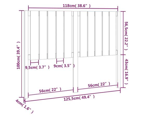 Tăblie de pat, negru, 125,5x4x100 cm, lemn masiv de pin, 6 image