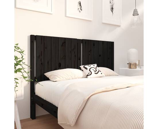 Tăblie de pat, negru, 145,5x4x100 cm, lemn masiv de pin