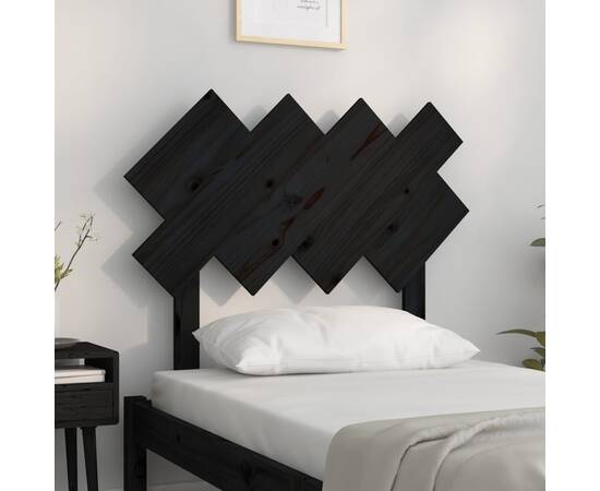 Tăblie de pat, negru, 92x3x81 cm, lemn masiv de pin, 3 image