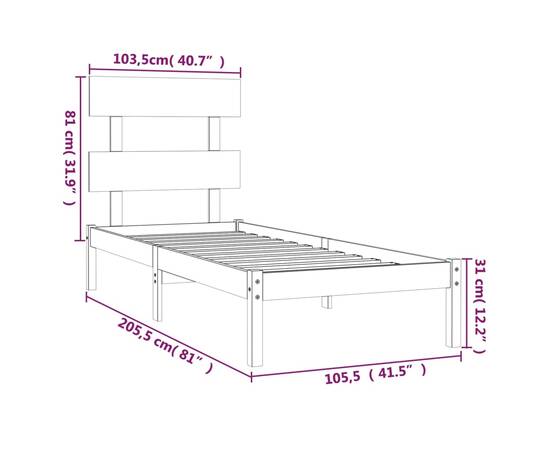 Cadru de pat, alb, 100x200 cm, lemn masiv, 6 image
