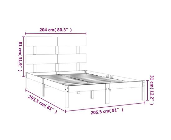 Cadru de pat, alb, 200x200 cm, lemn masiv, 6 image