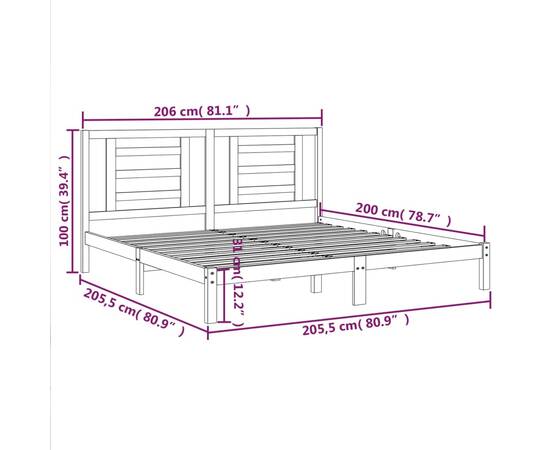 Cadru de pat, gri, 200x200 cm, lemn masiv de pin, 6 image