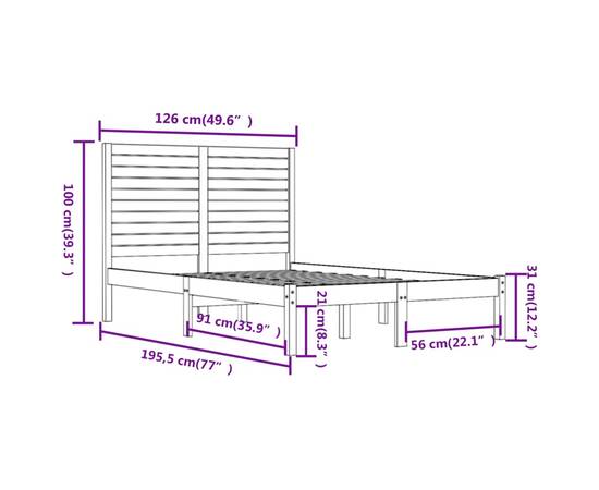 Cadru de pat mic dublu 4ft, 120x190 cm, lemn masiv, 6 image