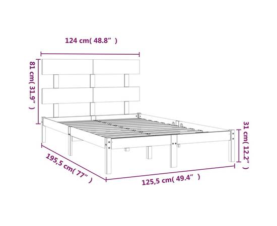 Cadru de pat mic dublu 4ft, alb, 120x190 cm, lemn masiv, 6 image