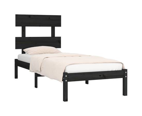 Cadru de pat single 3ft6, negru, 90x190 cm, lemn masiv, 3 image