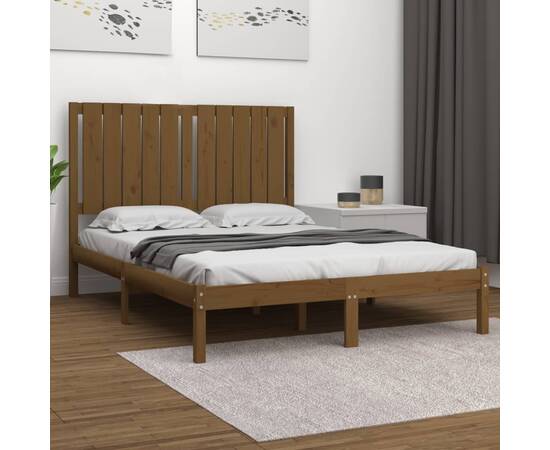 Cadru pat small double 4ft, maro miere, 120x190 cm, lemn masiv