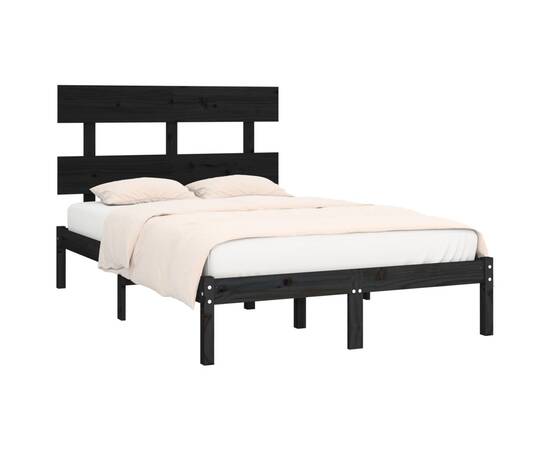 Cadru pat small double 4ft, negru, 120x190 cm, lemn masiv, 3 image