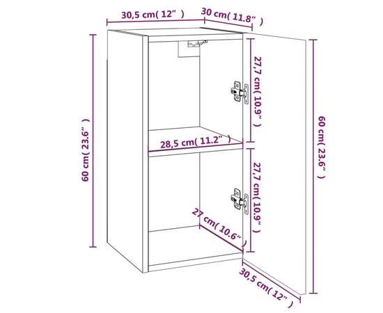 Comode tv, 2 buc., gri sonoma, 30,5x30x60 cm, lemn prelucrat, 11 image