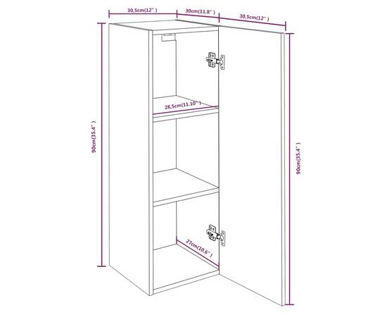 Comode tv, 2 buc., stejar maro, 30,5x30x90 cm lemn prelucrat, 11 image