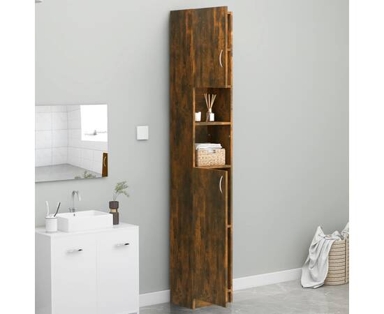 Dulap de baie, stejar fumuriu, 32x25,5x190 cm, lemn prelucrat, 9 image