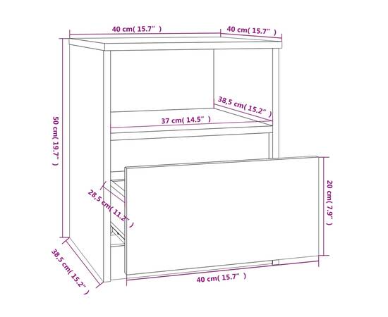 Noptieră, gri sonoma, 40x40x50 cm, lemn prelucrat, 8 image