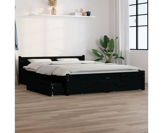 Cadru de pat cu sertare 5ft king size, negru, 150x200 cm