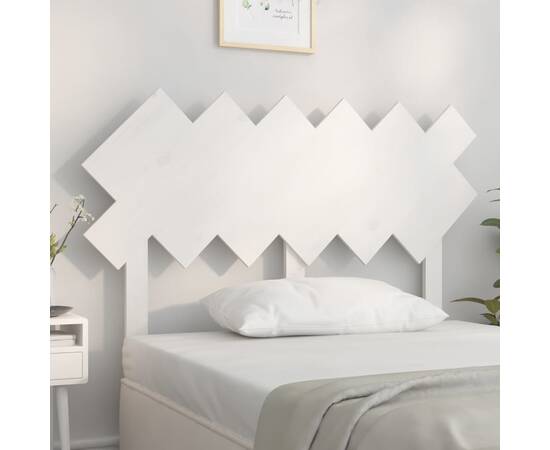 Tăblie de pat, alb, 122,5x3x80,5 cm, lemn masiv de pin