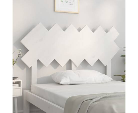 Tăblie de pat, alb, 122,5x3x80,5 cm, lemn masiv de pin, 3 image