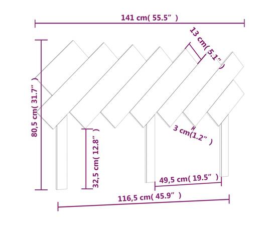 Tăblie de pat, alb, 141x3x80,5 cm, lemn masiv de pin, 6 image