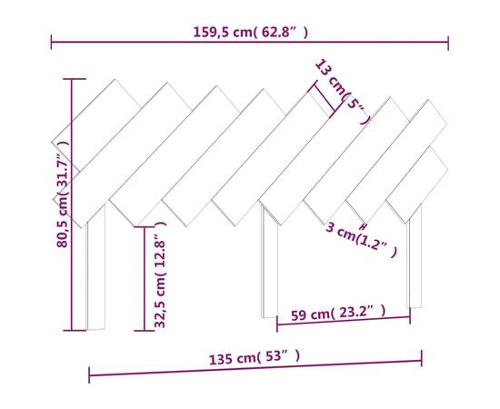 Tăblie de pat, alb, 159,5x3x80,5 cm, lemn masiv de pin, 6 image