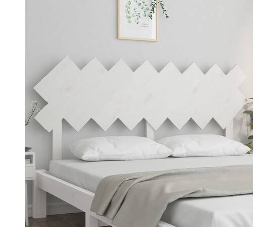 Tăblie de pat, alb, 159,5x3x80,5 cm, lemn masiv de pin, 3 image