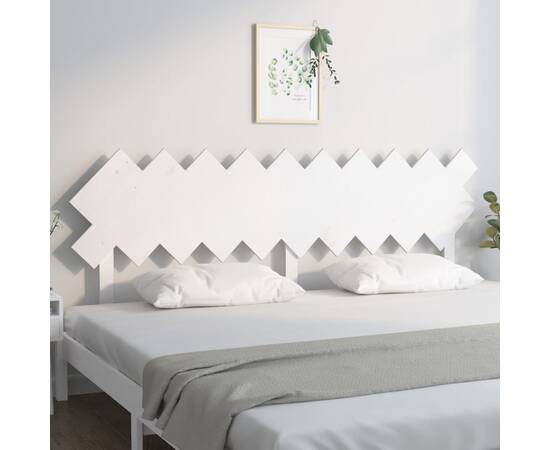 Tăblie de pat, alb, 196x3x80,5 cm, lemn masiv de pin, 3 image