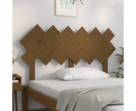 Tăblie de pat, maro miere, 132x3x81 cm, lemn masiv de pin, 3 image