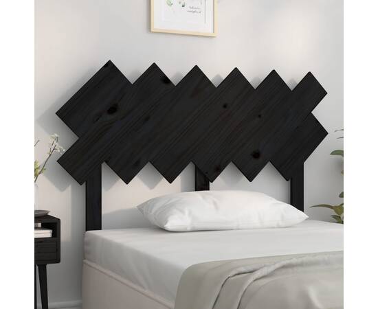 Tăblie de pat, negru, 122,5x3x80,5 cm, lemn masiv de pin