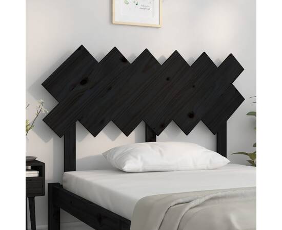 Tăblie de pat, negru, 122,5x3x80,5 cm, lemn masiv de pin, 3 image