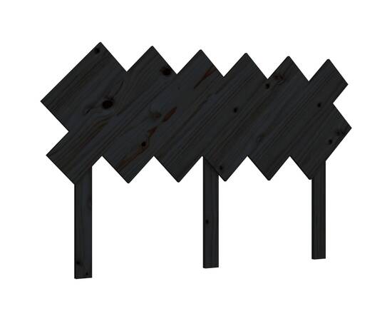 Tăblie de pat, negru, 132x3x81 cm, lemn masiv de pin, 2 image