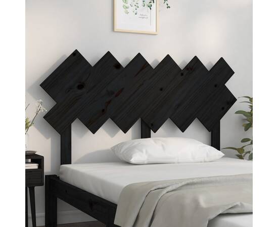 Tăblie de pat, negru, 132x3x81 cm, lemn masiv de pin, 3 image