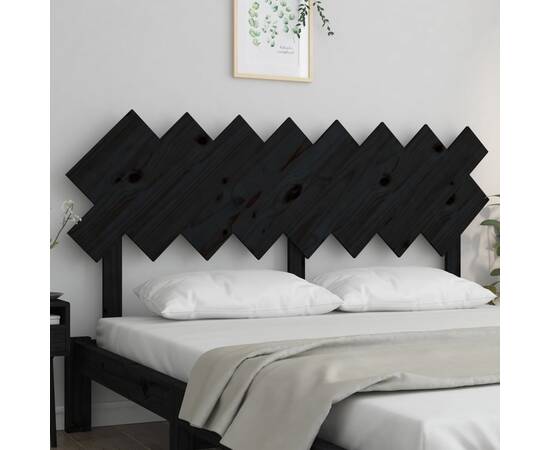 Tăblie de pat, negru, 159,5x3x80,5 cm, lemn masiv de pin, 3 image