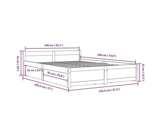 Cadru de pat cu sertare, negru, 140x190 cm, 11 image