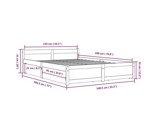 Cadru de pat cu sertare double 4ft6, negru, 135x190 cm, 11 image