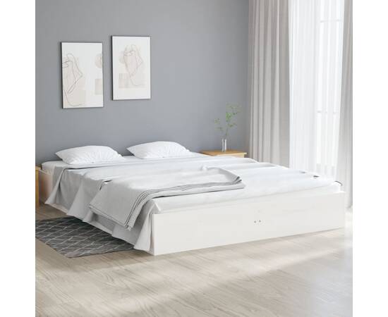 Cadru de pat dublu 4ft6, alb, 135x190 cm, lemn masiv