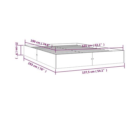 Cadru de pat dublu 4ft6, alb, 135x190 cm, lemn masiv, 9 image