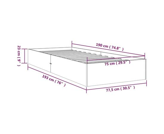 Cadru de pat mic single 2ft6, alb, 75x190 cm, lemn masiv, 9 image