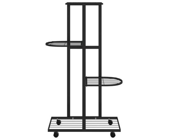 Suport de flori cu 4 etaje, cu roți, negru, 44x23x80 cm, fier, 3 image