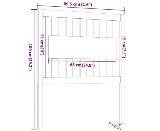 Tăblie de pat, 80,5x4x100 cm, lemn masiv de pin, 6 image
