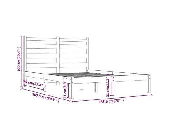 Cadru de pat super king 6ft, gri, 180x200 cm, lemn masiv de pin, 6 image