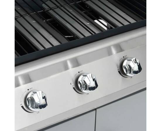 Grătar pe gaz zonă gătit 4+1 negru & argintiu oțel, 2 image